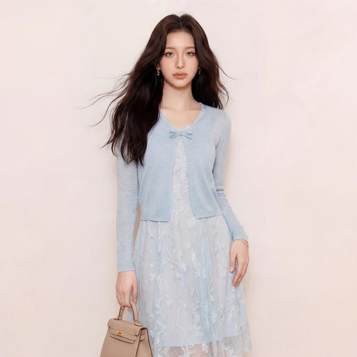 奢姿大码女装2026夏季胖妹妹时尚蝴蝶结V领针织开衫气质减龄9862354583A 商品图0