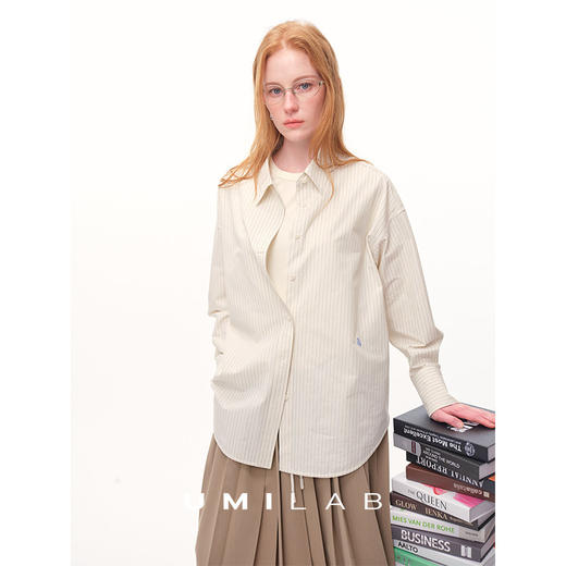 UMILAB｜智性恋*淡人松弛感 柔软高支棉廓形刺绣条纹衬衫H1329V 商品图0