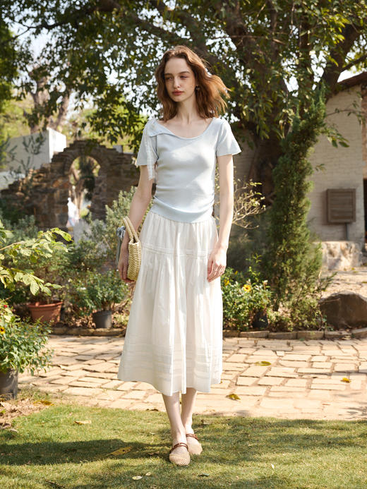 欧芮儿2026年夏季新款蓝色薄套头针织衫优雅百搭 商品图0