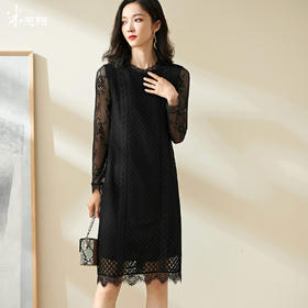 剩S 米思阳钩花镂空蕾丝裙秋季新款小香风气质显瘦连衣裙