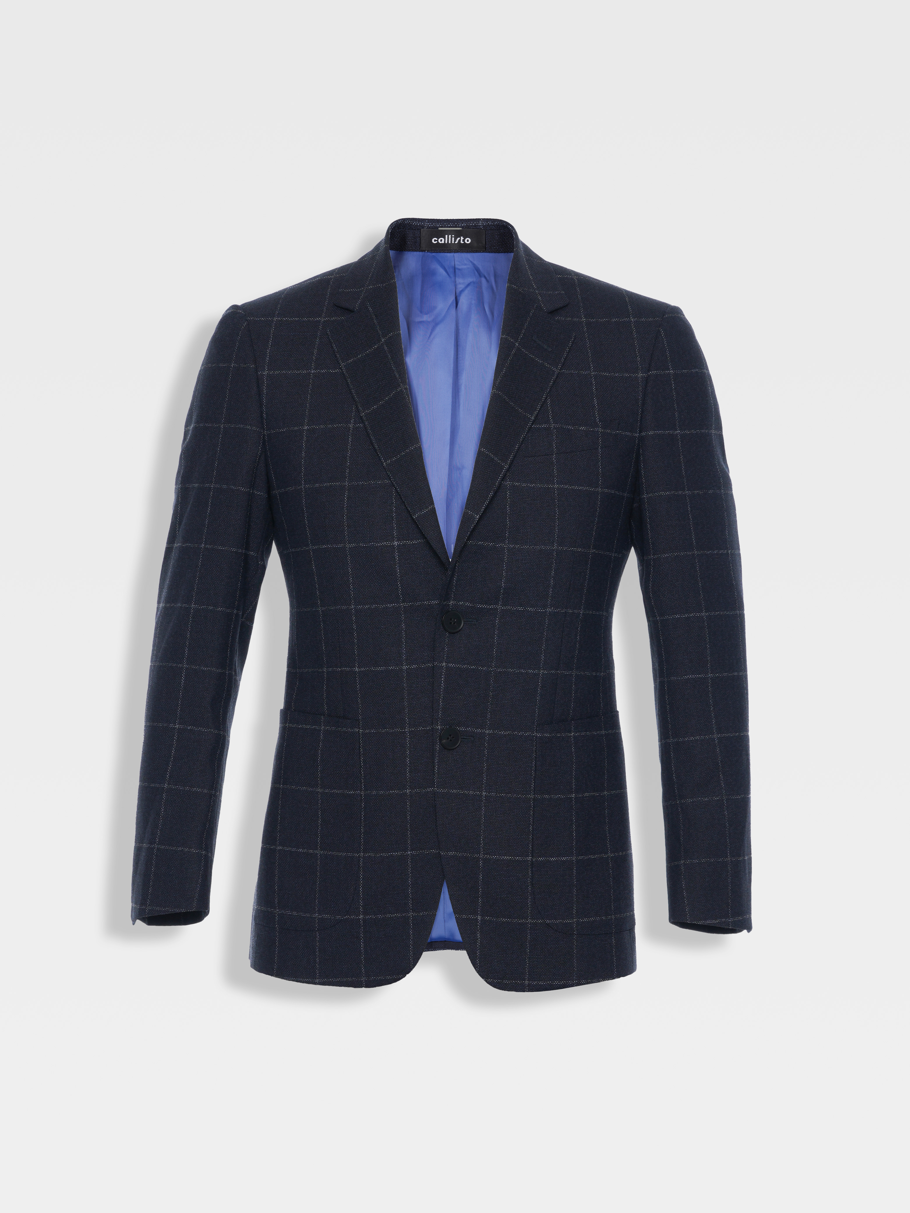 callisto藏青全羊毛窗型格纹西服