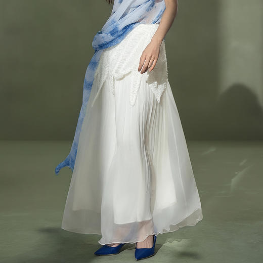 【林栖设计小店】手工摇花|桑蚕丝刺绣蕾丝优雅垂感2026夏新款百搭半身裙1962013 商品图1