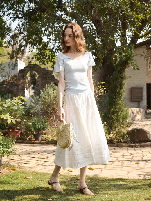 欧芮儿2026年夏季新款蓝色薄套头针织衫优雅百搭 商品图3