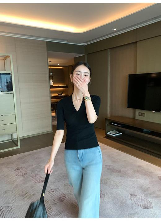 素颜美女公式中袖V领羊毛衫修身打底 商品图7