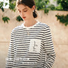 欧芮儿2025年新款春季圆领上衣撞色条纹口袋刺绣休闲简约长袖T恤 商品缩略图1