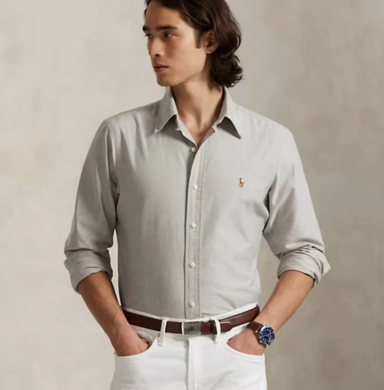 马球 小彩马牛津纺商务休闲长袖衬衫 PT-1201