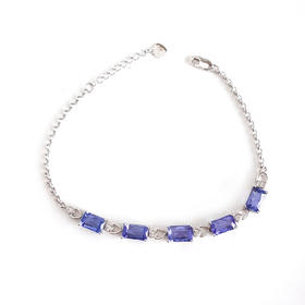 【天然正品】AU750白金镶钻镶5颗共计约6.25克拉天然近全净体坦桑石手链19CM（长度可调节）270226TB10