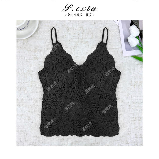 PanYiXiu/潘依绣法式蕾丝镂空辣妹气质百搭V领吊带背心 XS8880 商品图3