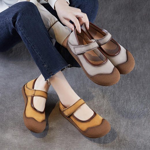 真皮软底软面舒适百搭，复古牛皮豆豆鞋浅口单鞋ZM258372 商品图0