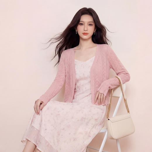 奢姿大码女装2026夏季胖妹妹时尚镂空V领针织开衫气质减龄上衣9862360058B 商品图2