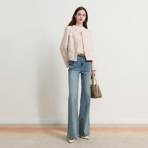 三彩2026春季新款显瘦高腰牛仔裤长裤垂感水洗喇叭裤微喇显瘦S 商品图3