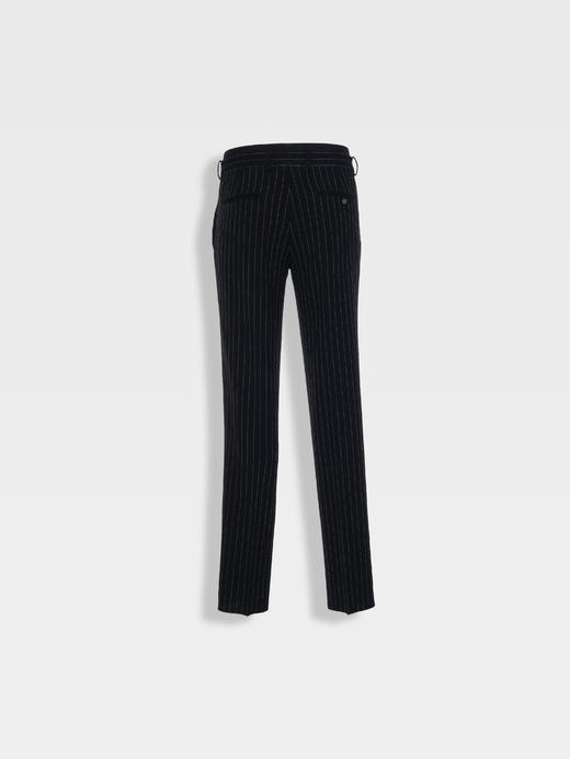 callisto黑色条纹丝羊毛混纺西裤 商品图1