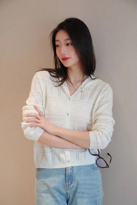 【镂空连帽针织开衫】桑蚕丝绵羊毛混纺面料，细腻软滑不扎肤露肤度恰到好处！透气还不丢造型感WD 商品图5