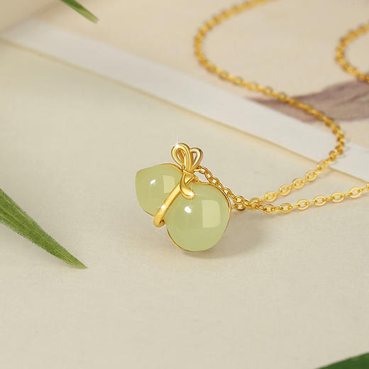 葫芦纯银925和田玉项链，国潮新中式爱心锁骨链ins风福禄双全吊坠D1395 商品图2