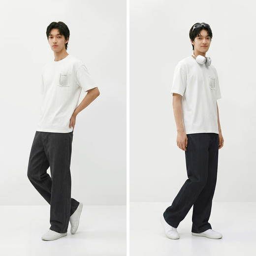 森马短袖T恤男夏季做旧喷绘针织衫时尚假口袋上衣宽松圆领套头服 商品图4