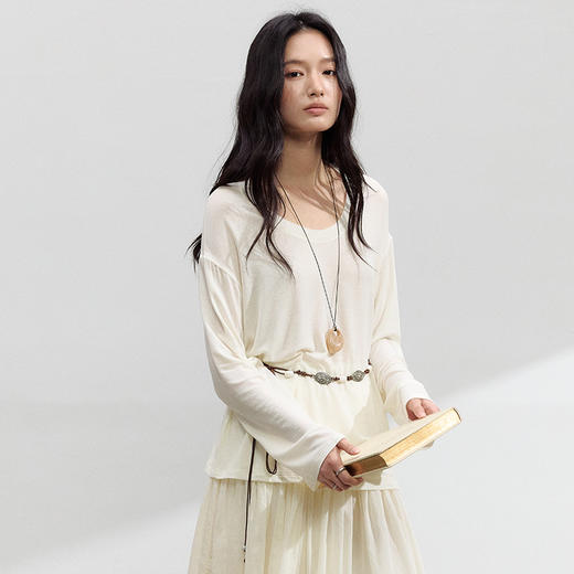 【2026夏季新品】醋酸亚麻・U领罩衫 天丝莱赛尔春夏宽松打底衫基础款百搭休闲上衣 商品图3
