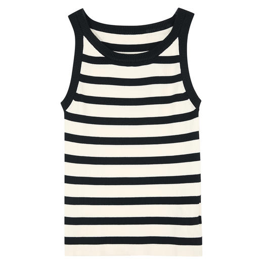 三彩2026夏季新款条纹背心吊带圆领无袖修身短款冰丝针织衫显瘦M 商品图4