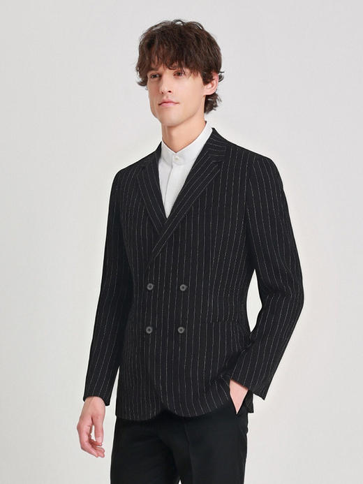 callisto黑色条纹丝羊毛混纺西服 商品图3