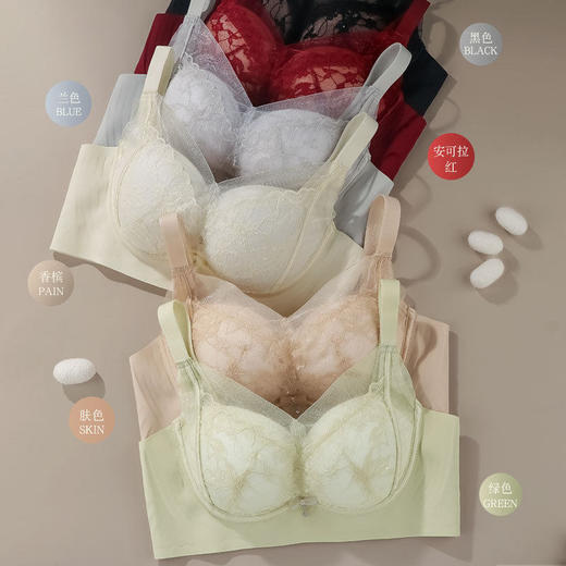 ZYQ-568  小胸文胸蕾丝性感舒适桑蚕丝聚拢透气果冻条上托调整型无骨内衣女（单件） 商品图0