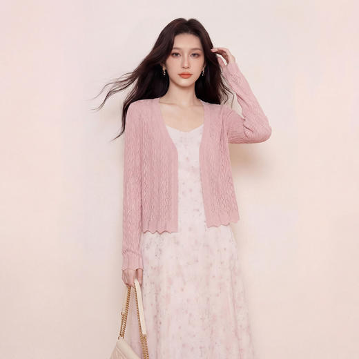 奢姿大码女装2026夏季胖妹妹时尚镂空V领针织开衫气质减龄上衣9862360058B 商品图0