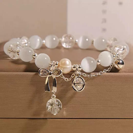 新款中式白水晶蝴蝶结猫眼石手链手串-纪念日百货门店同款159219522 商品图2