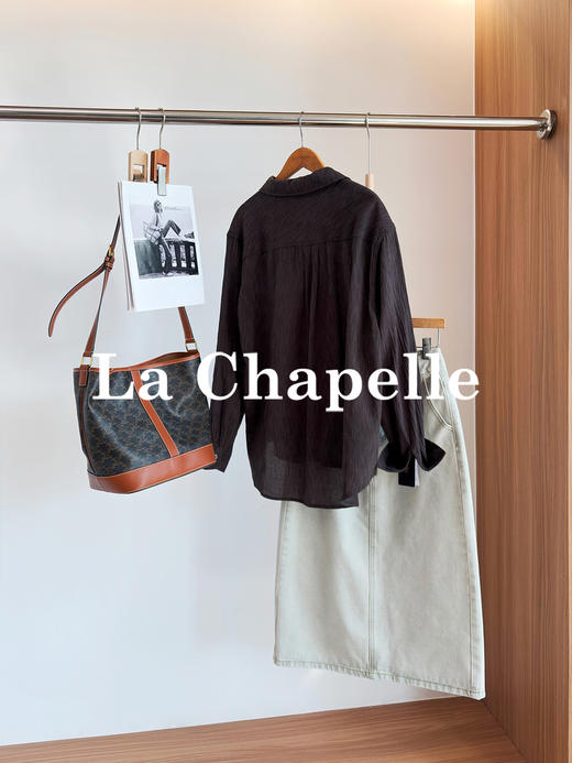 专柜实拍【亚麻+棉/透气舒适】拉夏贝尔/La Chapelle轻奢质感复古翻领排扣别致压皱气质老钱风长袖衬衣 商品图2