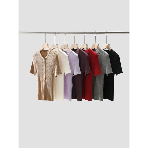 【贝拉推荐】普罗旺斯 羊毛醋酸真丝混纺 亨利领短袖 绞花针织衫 显瘦多色百搭 RL的老钱从容感 商品图5