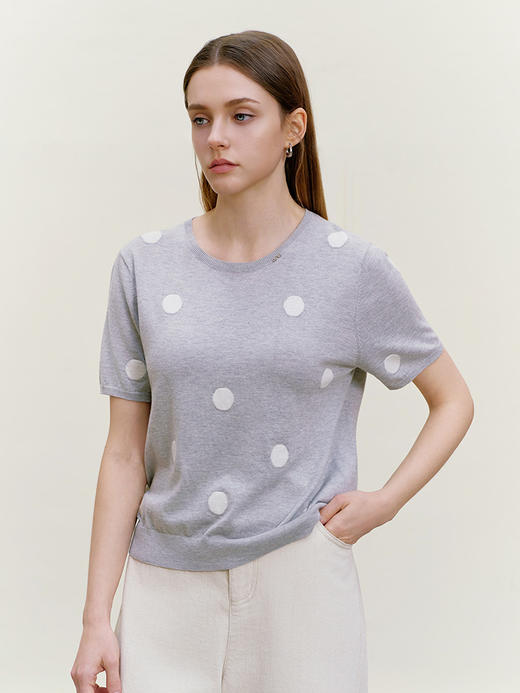 【圆点印花针织套衫】26年春夏新品女士棉质短袖针织薄套衫 商品图1