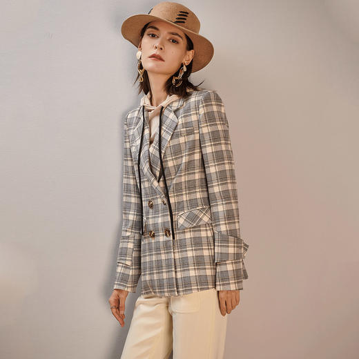 芳外新款格子西装外套知性时尚气质西服女8T21AX0330 商品图3