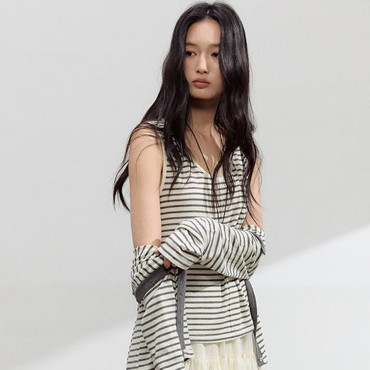 【2026夏季新品】醋酸亚麻・中线背心 丝滑凉感莱赛尔宽松吊带时尚内搭条纹春夏打底衫 商品图2
