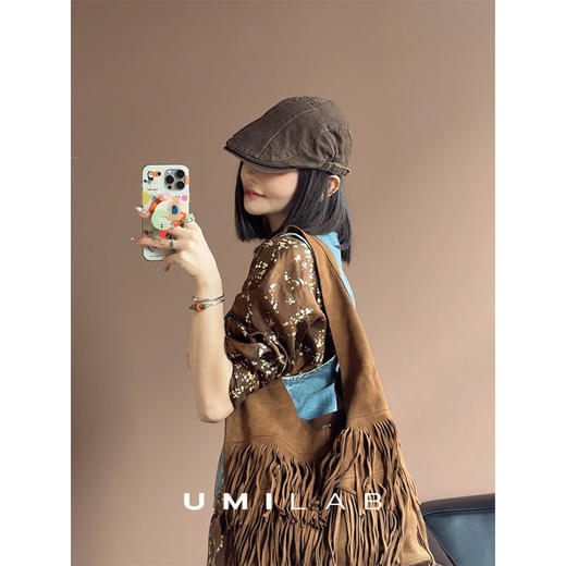 UMILAB｜梧桐树*100%砂洗桑蚕丝立领衬衫+松紧腰半裙复古印花套装BE292V 商品图1