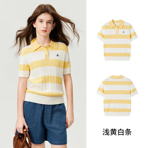 【纳维凯尔】【120-165】【棉感莫代尔】Navigare意大利小帆船女童短袖条纹polo领针织衫 商品图0