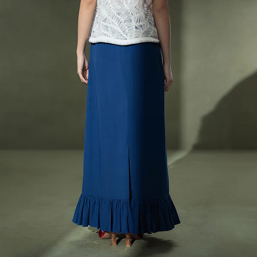 【林栖设计小店】植物染色|手工晴蓝丝棉密褶显瘦2026夏新款花蕾半身裙1962021 商品图3