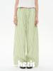 heris/H61131/“氧气”草绿条纹 抽绳松紧腰休闲 宽松直筒阔腿裤 商品缩略图2