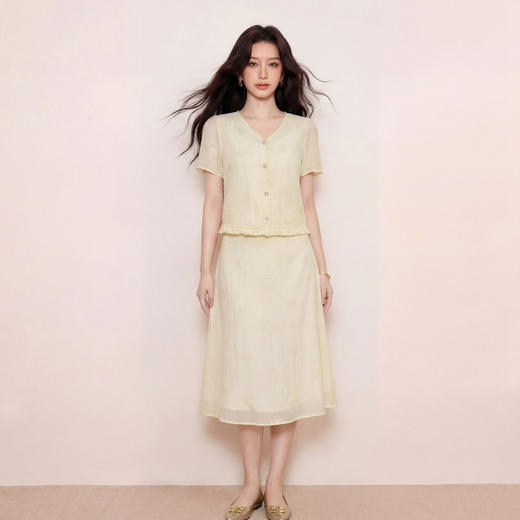 奢姿大码女装2026夏季减龄绣花V领两件套胖妹妹花边甜美时尚套装9962972006 商品图1