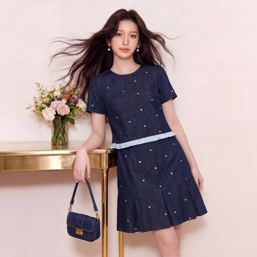 奢姿大码女装2026夏季胖妹妹时尚彩点装饰牛仔两件套气质通勤套装9962936010 商品图1