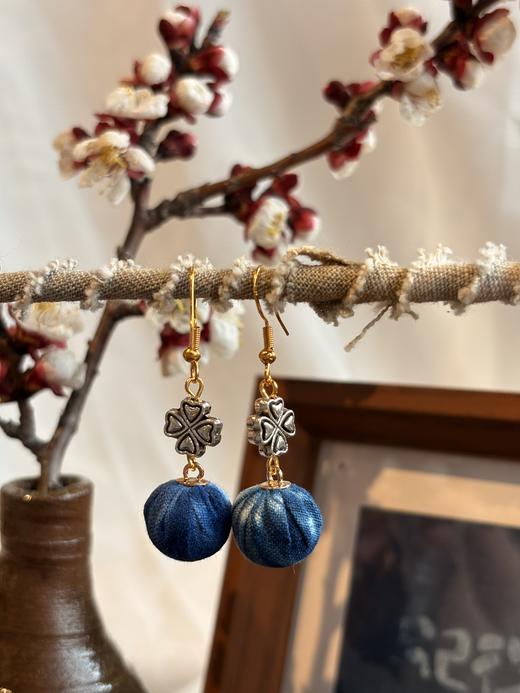 非遗扎染手工耳钉草木染复古文艺女式手工艺品蓝染耳饰品 商品图2