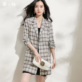剩S/M/L/XL 芳外新款通勤双排扣外套设计感格子上衣女8T22AW0242