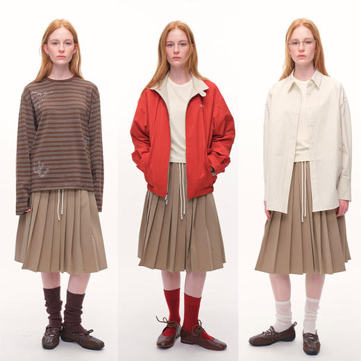 UMILAB｜万搭王*高智感 四面弹k皱TR面料 撞色松紧腰百褶裙D859V 商品图2