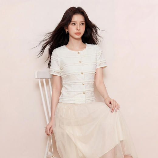 奢姿大码女装2026新款胖妹妹夏季蕾丝镂空花边上衣小香风短袖衬衫9962254519 商品图0