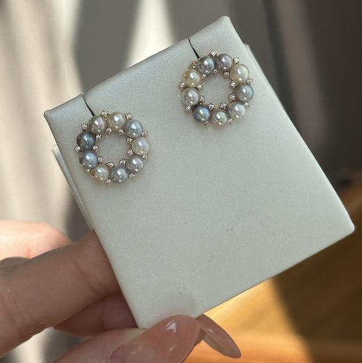 温柔到骨子里的混彩Akoya甜甜圈耳钉 商品图0