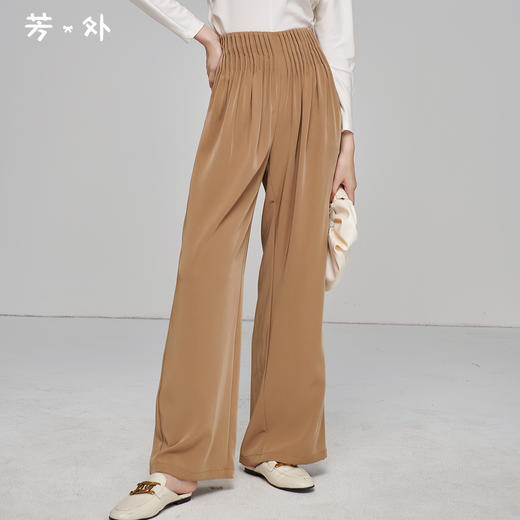 剩M/L 芳外新款百搭通勤高腰长裤显瘦褶皱直筒阔腿休闲裤女8D22CH1392 商品图0