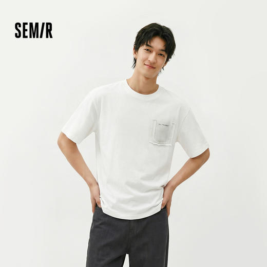 森马短袖T恤男夏季做旧喷绘针织衫时尚假口袋上衣宽松圆领套头服 商品图1