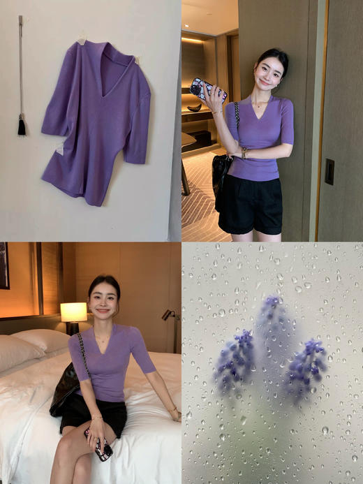 素颜美女公式中袖V领羊毛衫修身打底 商品图2