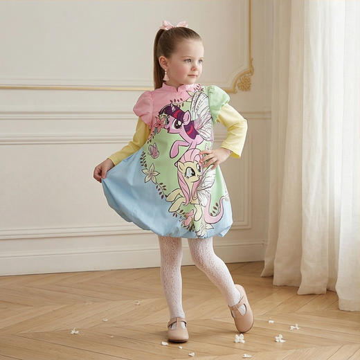 小马宝莉联名年衣童装拼色旗袍女孩春新款泡泡袖小马宝莉拼色旗袍N1261006D04 商品图1