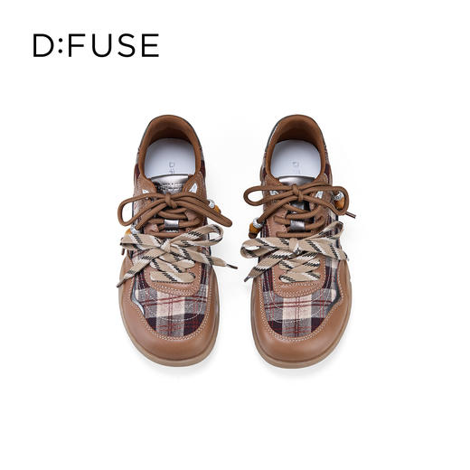 Dfuse迪芙斯2026春季新款反绒皮格纹拼接双鞋带复古德训鞋运动鞋DFE1112137 商品图9