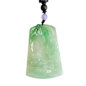 【天然正品】A货翡翠天然精品无纹裂冰种飘阳绿观音无事牌翡翠（吉祥、如意）吊坠项链70.7*48.5*6.0MM（皆取最大值）060326NJS13