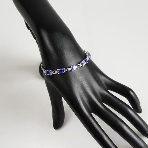 【天然正品】AU750白金镶钻镶5颗共计约6.25克拉天然近全净体坦桑石手链19CM（长度可调节）270226TB10 商品图5