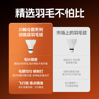 川崎羽毛球耐打稳定训练比赛球天然羽毛12只装 令箭L800 商品图2