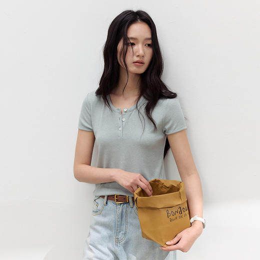 【2026夏季新品】螺纹亚麻・短袖 天丝醋酸亚麻T恤 春夏莱赛尔针织打底衫基础款内搭修身上衣 商品图4